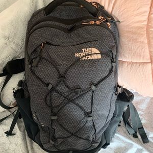 Northface rose gold and black borealis backpack